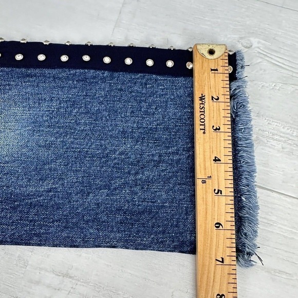 Veronica Beard Ines Cropped Straight-Leg Girlfriend Jeans 28 Blue Rhinestones - Picture 15 of 16